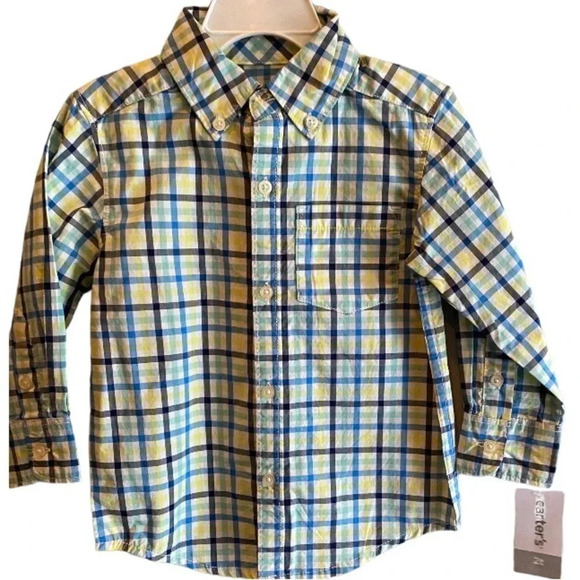 CARTERS NEW NWT BOYS COTTON PLAID TOP DRESS SHIRT EASTER TWINS SIZE 2 2T - Picture 1 of 4